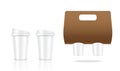 Mock up Realistic Coffee White Cup Packaging Product and Kraft Paper Carrier for Take Home Background Illustration