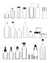 Mock up Realistic Glass Bottles Healthy and Cosmetic Packaging Soap, Shampoo, Cream, Oil Dropper and Spray Set for Skincare