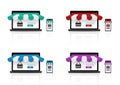 Mock up Realistic Online Shopping Store on Smartphone Application and Laptop Website For Sale Product background