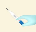 Mock up Realistic Thermometer Medical for fever check With Nurse Hand and gloves For Science. Hospital Tool concept design on