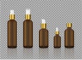 Mock up Realistic Transparent Amber and gold Spray Bottle for Cosmetic and Skincare Dropper on Background Vector Illustration.