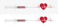 Mock up Realistic Transparent Syringe and Cardiogram Red Heart Beat Line. Blood Chart Display Emergency Vector on White Background