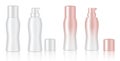 Mock up Realistic White and Rose Gold Color Cosmetic Soap, Shampoo, Cream, Serum, Essential Oil Or Body Lotion Bottles