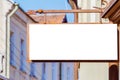 Mock up. Rectangular shape signboard on classical architecture building. Royalty Free Stock Photo