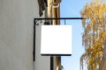 Mock up. Rectangular shape signboard of store, shop, restaurant, office on the wall of classical architecture building Royalty Free Stock Photo