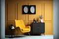 Mock up room in modern style with armchair,cabinet and yellow wall background.3d rendering