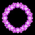 Mock up round floral frame from flowers of wild geranium isolated on black background Royalty Free Stock Photo