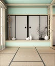 Ryokan light blue Room empty zen very japanese style with tatami mat floor.3D rendering Royalty Free Stock Photo