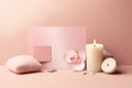 A mock-up of a spa gift card with a soft pink background. Spa still life concept Royalty Free Stock Photo