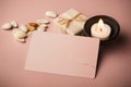 A mock-up of a spa gift card with a soft pink background. Spa still life concept Royalty Free Stock Photo