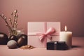 A mock-up of a spa gift card with a soft pink background. Spa still life concept Royalty Free Stock Photo