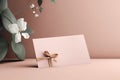 A mock-up of a spa gift card with a soft pink background. Spa still life concept Royalty Free Stock Photo