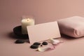 A mock-up of a spa gift card with a soft pink background. Spa still life concept Royalty Free Stock Photo