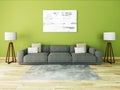 Mock up a spacious living room with a large comfortable sofa