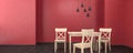 Mock up spacious modern dining room with wooden chairs and table. Minimalist dining room design