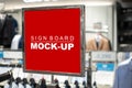 Mock up square shape signboard stand at shop clothing Royalty Free Stock Photo