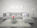 Mock up stylish living room with a comfortable corner sofa. Royalty Free Stock Photo