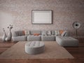 Mock up stylish living room with a comfortable corner sofa. Royalty Free Stock Photo