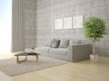 Mock up a stylish living room with a trendy compact sofa.