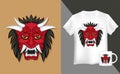 Mock up t shirt with Vector illustration of Hannya the traditional japanese demon Oni mask red Royalty Free Stock Photo