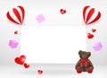 Mock-Up, template, board or frame for Valentine's Day banner, card, gift voucher or certificate. White background Royalty Free Stock Photo