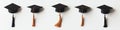 Mock-up template with an educator's hat, academic hat and mortarboard isolated on white. Royalty Free Stock Photo