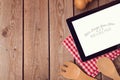 Mock up template with tablet for recipe, menu or cooking app display