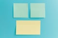 Mock-up three empty office stickers on a blue background