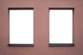 Mock up. Two blank billboard outdoors, outdoor advertising, in the windows on colourful wall. Royalty Free Stock Photo