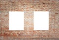 Mock up. Two blank vertical billboards, poster frames, advertising on the brick wall. Royalty Free Stock Photo