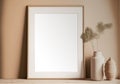 Mock up vertical frame close up in home interior background, with vase and dry flowers