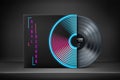 Mock up of vinyl record cover in retro neon colors. Old music album template. Vintage vinyl disk Royalty Free Stock Photo