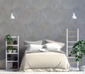 Mock up wall in bedroom interior. Bedroom Scandinavian style. 3d illustration