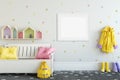 Mock up wall in child room interior. Interior scandinavian style. 3d rendering, 3d illustration