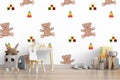 Mock up wall in the children\'s room in cream color wall background .