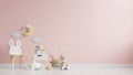 Mock up wall in the children`s room in light pink color wall background Royalty Free Stock Photo