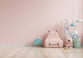 Mock up wall in the children`s room in light pink color wall background Royalty Free Stock Photo