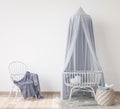 Mock Up wall In farmhouse baby room Interior Background in baby room, blue color in nursery mockup, Scandinavian Style, 3D render Royalty Free Stock Photo