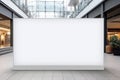 Mock up. White blank horizontal billboard, advertising stand in modern shopping mall Royalty Free Stock Photo