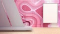 Mock up white frame and Modern creative wall Display Room on Abstract Art Pink background