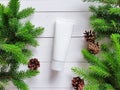 Mock-up of white squeeze bottle plastic tube for branding of medicine or cosmetics - cream, gel, skin care. Cosmetic bottle