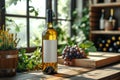 Mock-up of white wine bottle standing on a wooden table