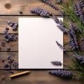 Mock up.Wooden background and lavender flower