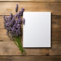 Mock up.Wooden background and lavender flower