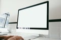 Mock up of workspace with generic design computer Royalty Free Stock Photo