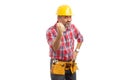 Construction worker making null gesture