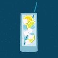 Mocktail with lime and lemon. Cool drink with gin tonic. Vector illustration Royalty Free Stock Photo
