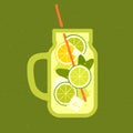 Mocktail with lime and lemon. Cool non-alcoholic drink with mint and ice cubes Royalty Free Stock Photo