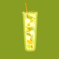 Mocktail with lime and lemon. Juice mint drink. Vector illustration tropical cocktail