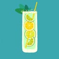 Mocktail with lime and lemon. Vector illustration with beverage citrus tropical cocktail Royalty Free Stock Photo